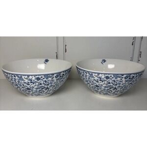VTG Laura Ashley Edita's Garden Cereal Soup Bowls Pretty Blue Floral Set of 2